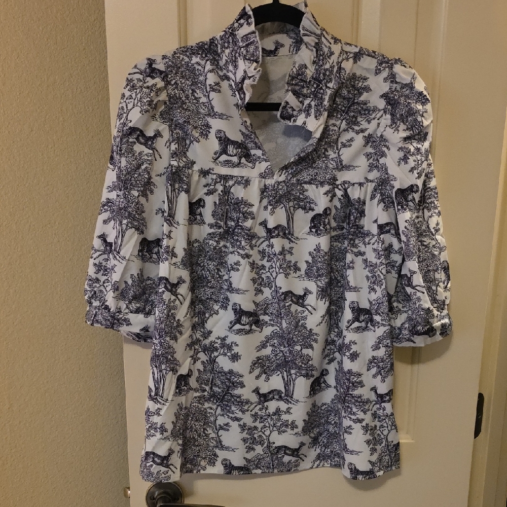 White and Black Printed Top